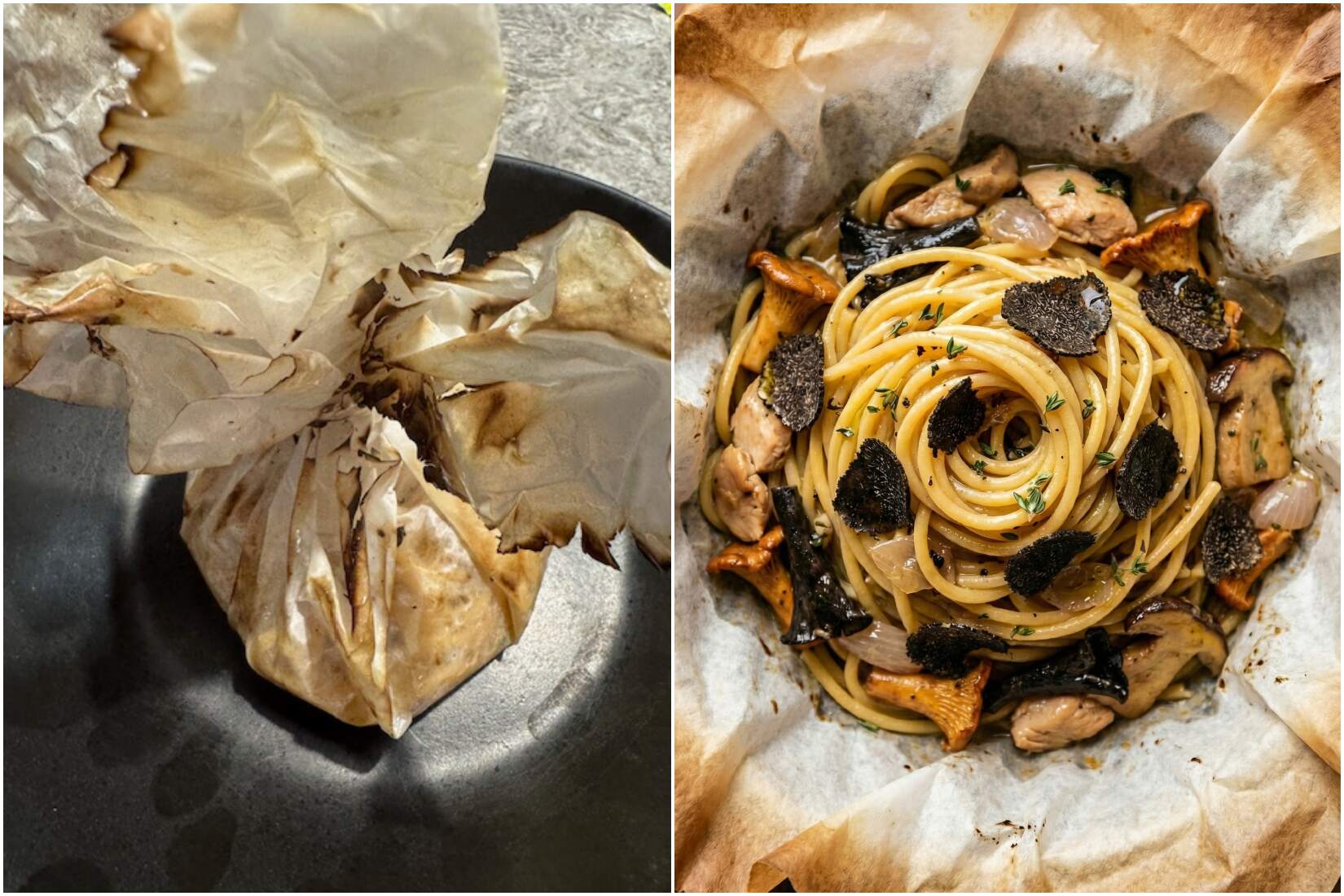 Beggar's Purse of Spaghetti, Black Truffle & Mushrooms