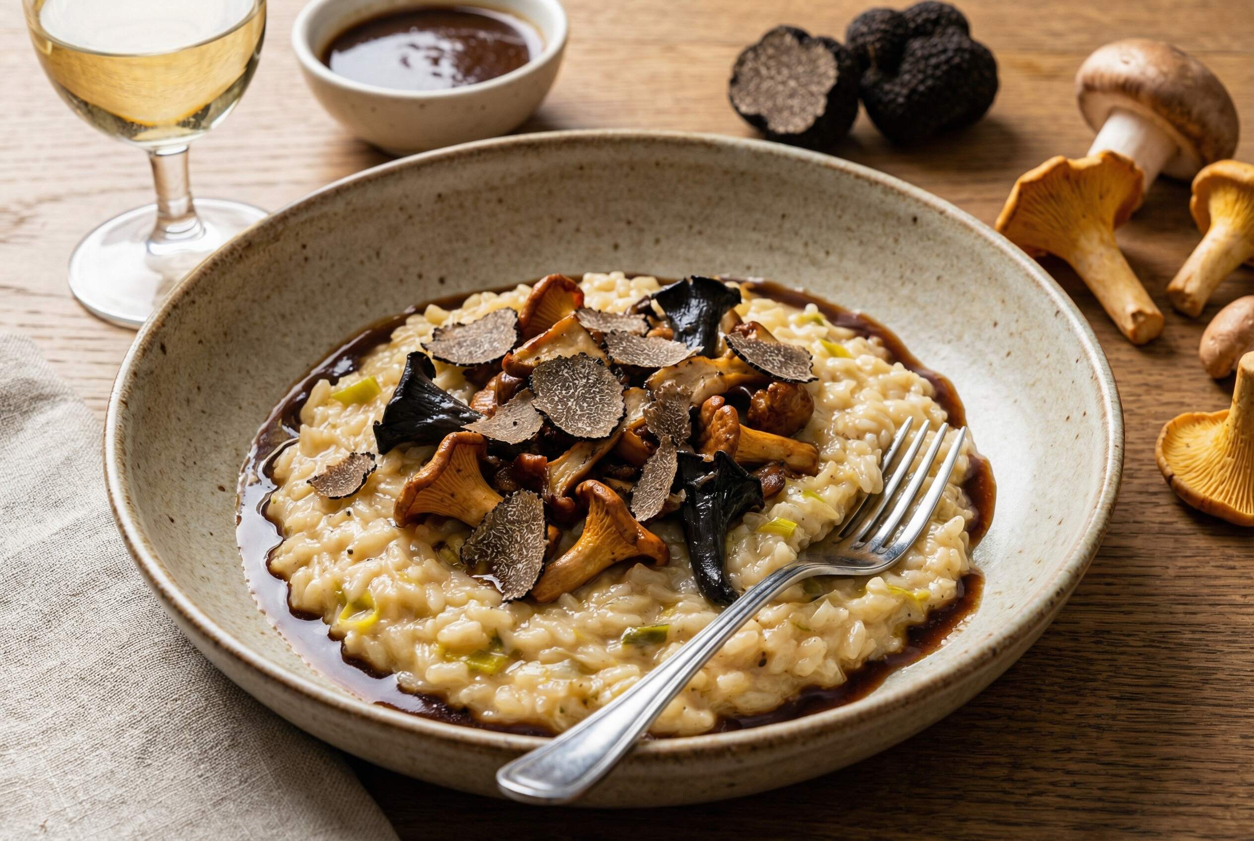 Leek and Parmesan Risotto with Wild Mushroom Garnish