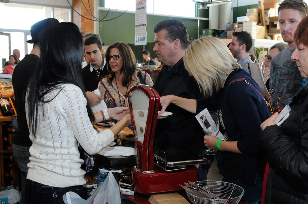 Gathering of guests at truffle scale at Napa Truffle Festival